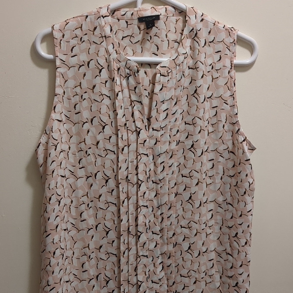 Ann Taylor Sleeveless Patterned Blouse Pink/Black Sz M